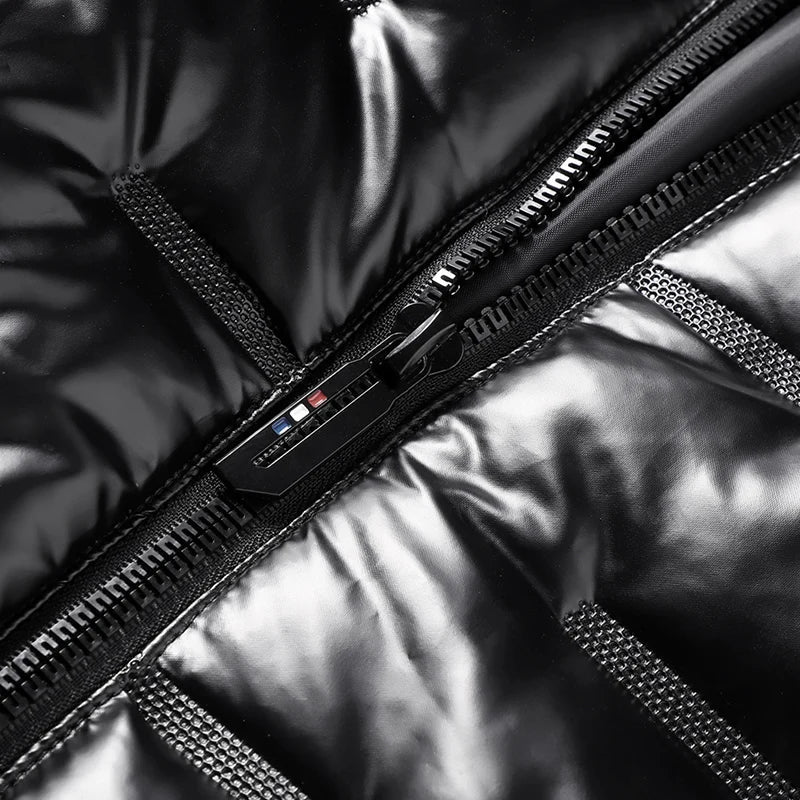 Metallic Steppjacke Herren Glanz Zwei Taschen Warm