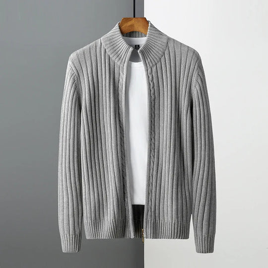 Rippstrick Pullover Herren Durchgehender Zip Formstabil