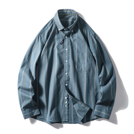 Baumwoll Langarmhemd Herren Oversized Streifen Weit