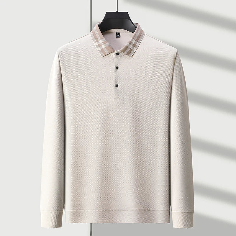 Woll Poloshirt Herren Kariertes Kragendetail Knopfleiste