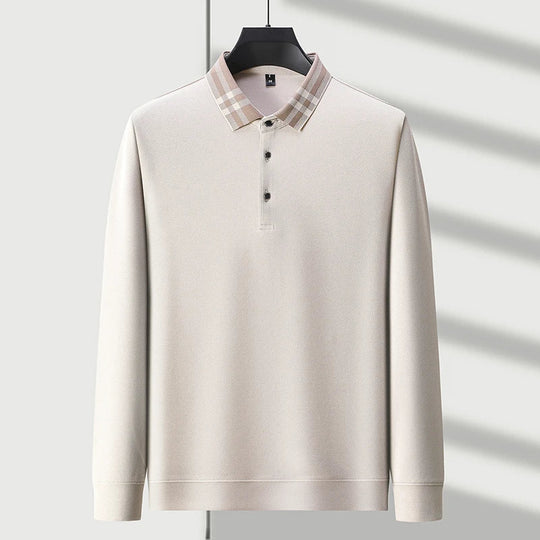 Woll Poloshirt Herren Kariertes Kragendetail Knopfleiste