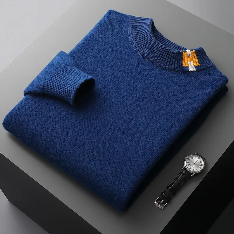 Leichter Woll Pullover Herren Rundhals Rippdetails