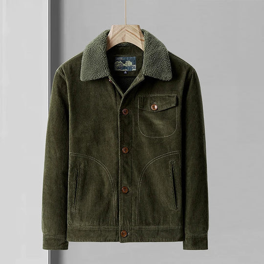 Cord Jacke Herren Sherpa Gefüttert Brusttasche Knöpfe