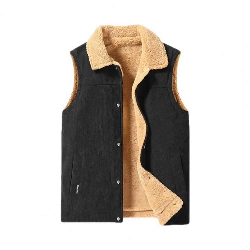 Fleece Weste Herren Knopfleiste Kragen Zwei Taschen