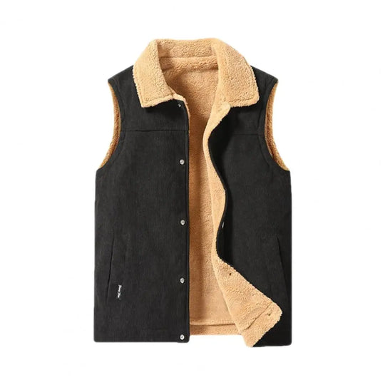 Fleece Weste Herren Knopfleiste Kragen Zwei Taschen