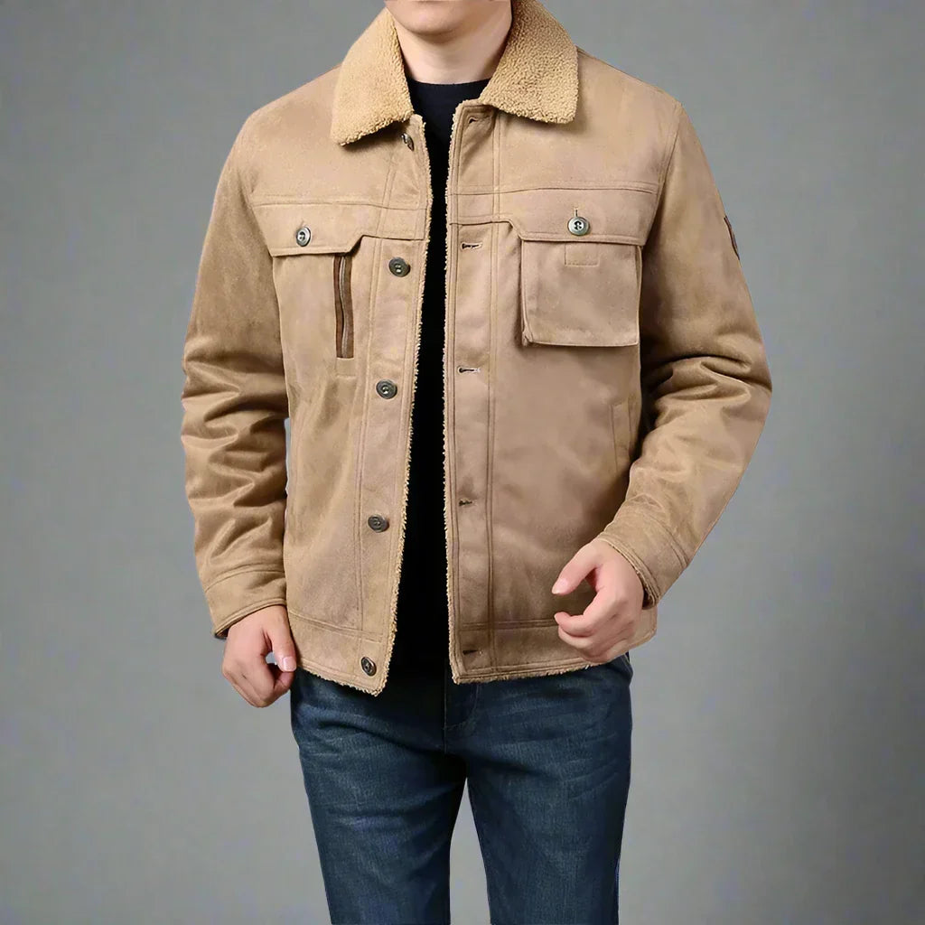 Wildleder Jacke Herren Fellkragen Sherpa Gefüttert