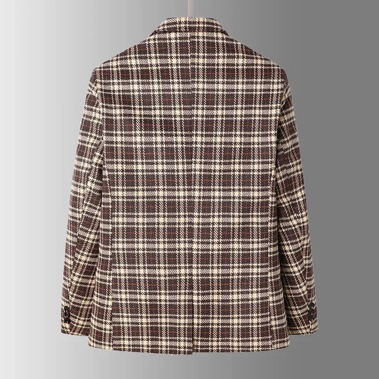 Karierter Woll Blazer Herren Reverskragen Zwei Taschen