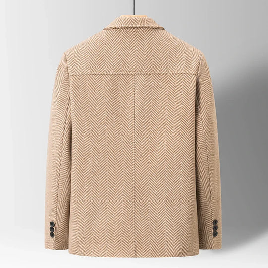 Fischgrat Jacke Herren Wolle Knopfleiste Zwei Taschen