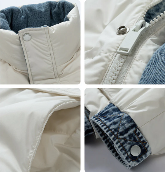 Denim Daunenjacke Herren Wasserabweisend Leicht Warm