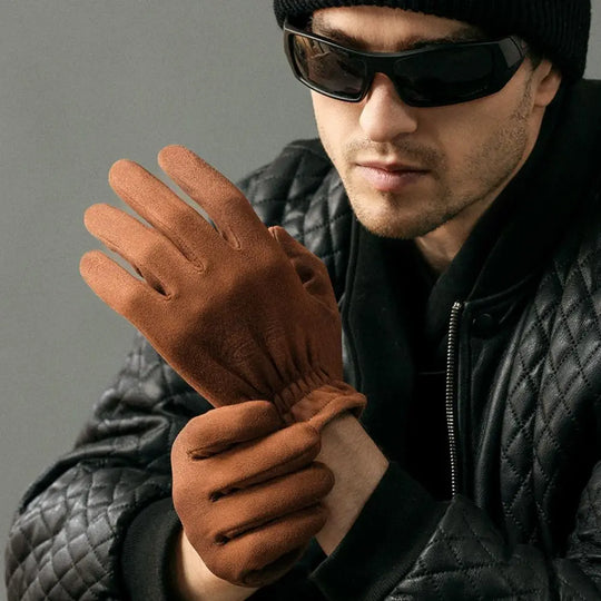 Wildleder Handschuhe Herren Touchscreen Elastischer Bund