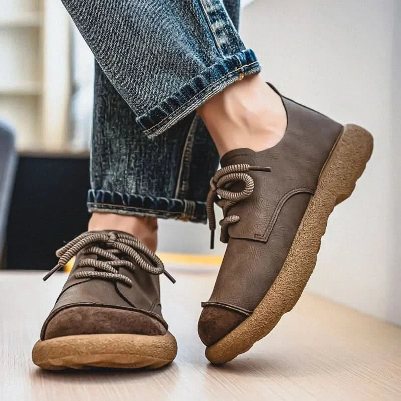 Leder Sneaker Herren Wildleder Front Handgenäht Seil