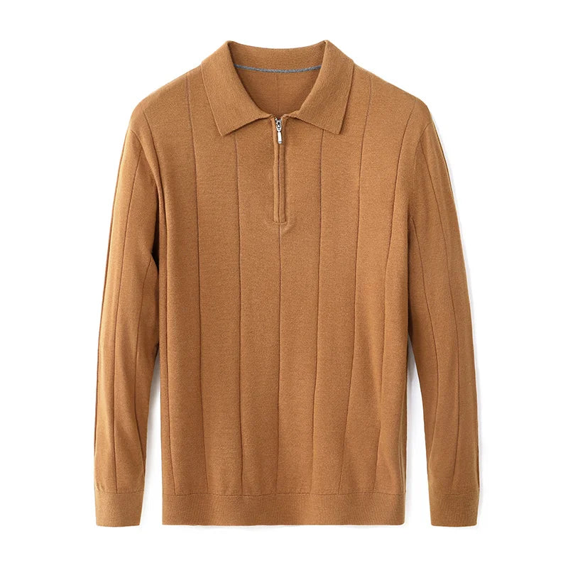 Woll Pullover Herren Halbzip Klassischer Kragen Weich