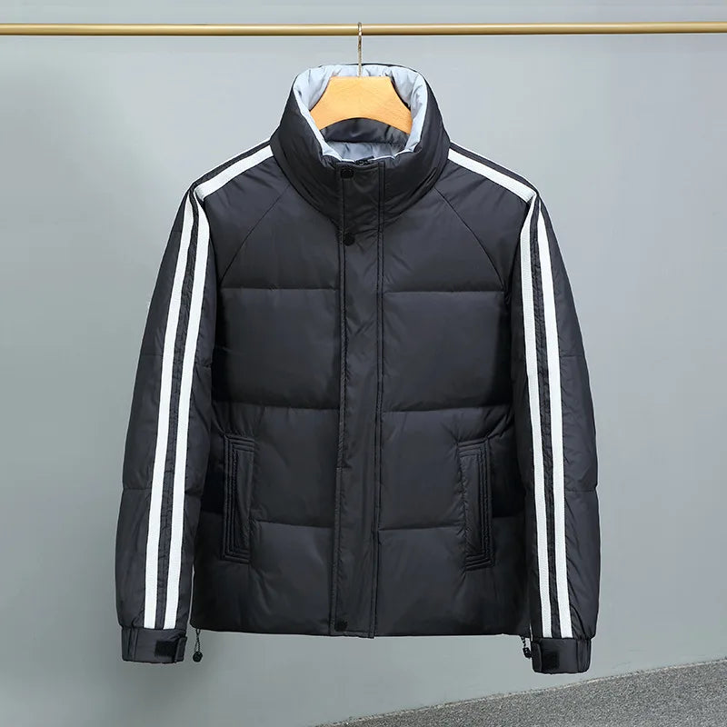 Daunenjacke Herren Hoher Kragen Knopfleiste Und Zip