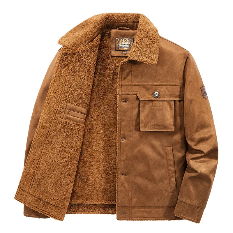 Wildleder Jacke Herren Fellkragen Sherpa Gefüttert