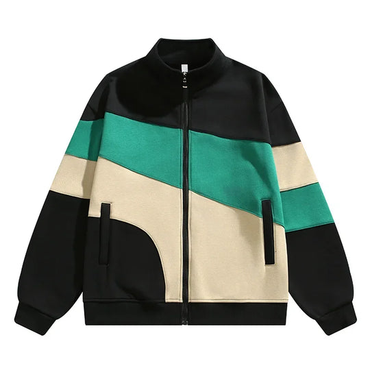 Colourblock Trainingsjacke Herren Wollmix Stehkragen