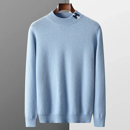 Leichter Woll Pullover Herren Rundhals Rippdetails