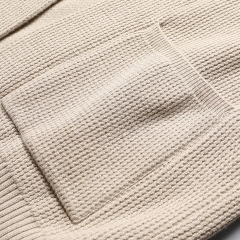 Woll Cardigan Herren Ärmelstreifen Knopfleiste Taschen
