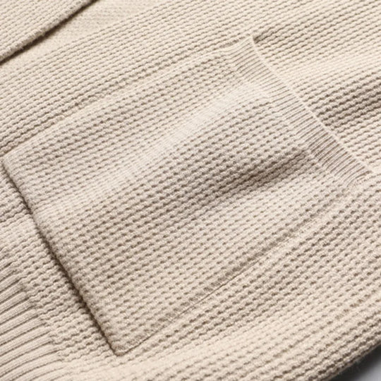 Woll Cardigan Herren Ärmelstreifen Knopfleiste Taschen