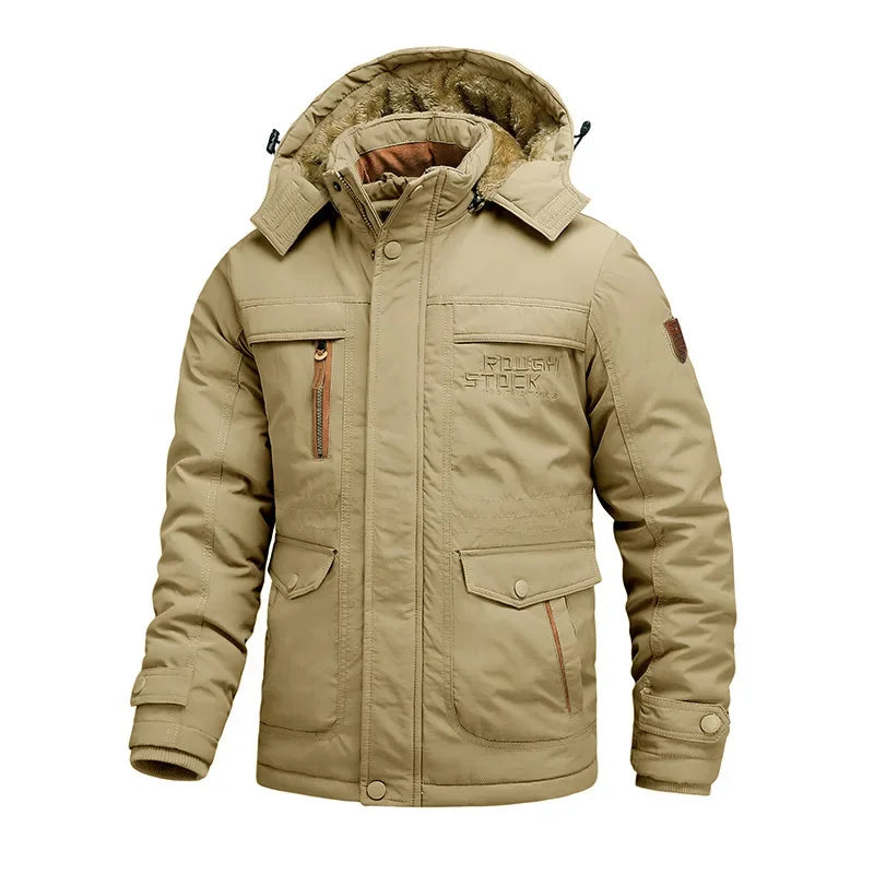 Fleece Parka Herren Abnehmbare Kapuze Vier Taschen