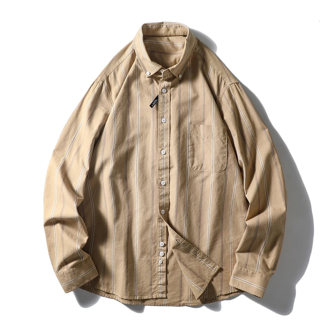 Baumwoll Langarmhemd Herren Oversized Streifen Weit