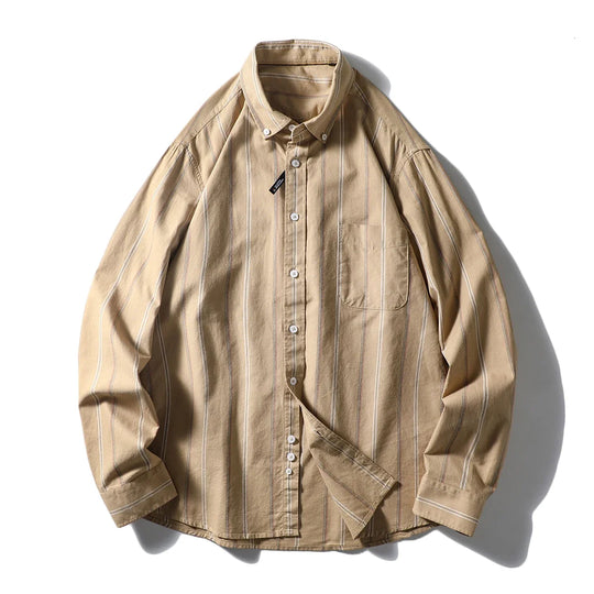 Baumwoll Langarmhemd Herren Oversized Streifen Weit