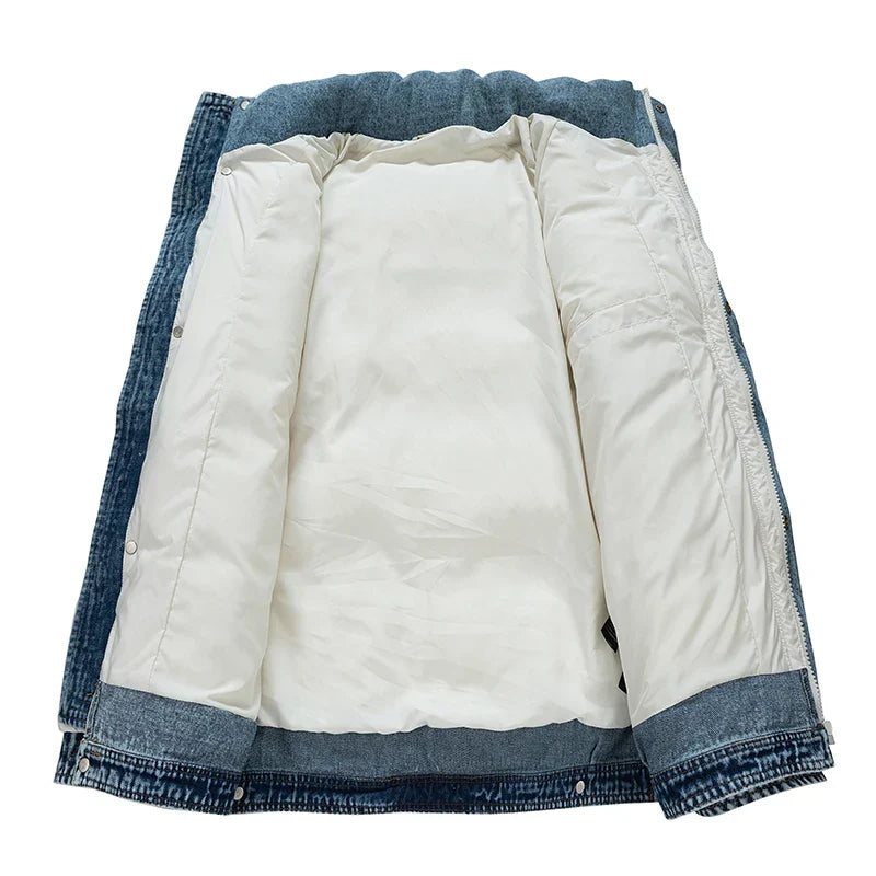 Denim Daunenjacke Herren Wasserabweisend Leicht Warm