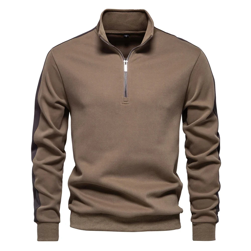 Sweatshirt Herren Halbzip Baumwollmix Seitenstreifen
