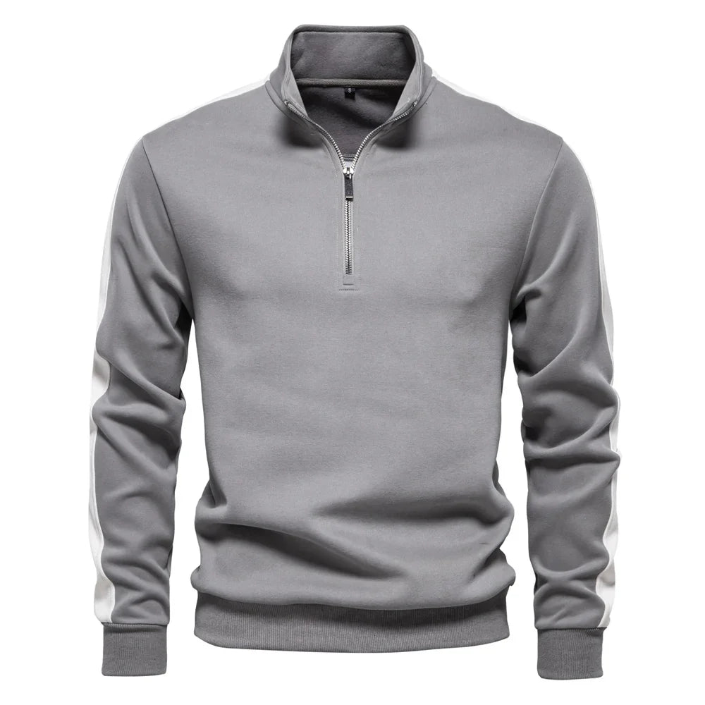 Sweatshirt Herren Halbzip Baumwollmix Seitenstreifen