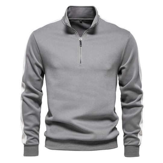 Sweatshirt Herren Halbzip Baumwollmix Seitenstreifen