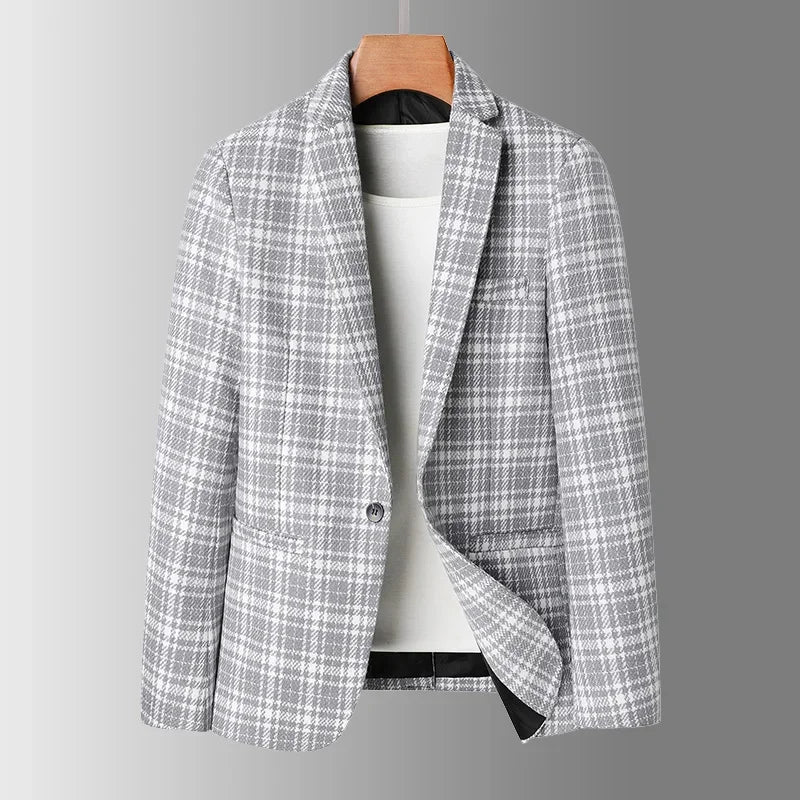 Karierter Woll Blazer Herren Reverskragen Zwei Taschen