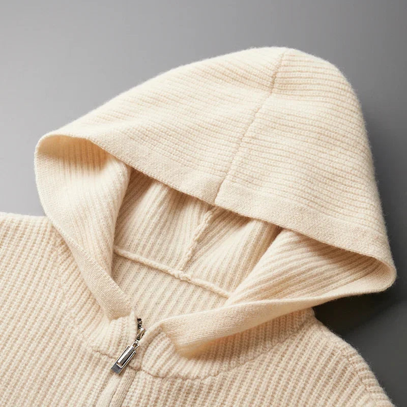 Merinowolle Hoodie Herren Halbzip Strukturstrick Leicht