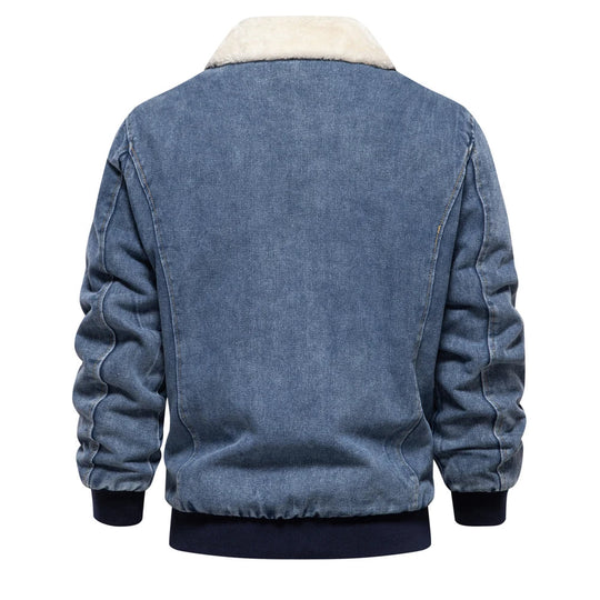 Denim Jacke Herren Fleecefutter Fellkragen Zip Warm