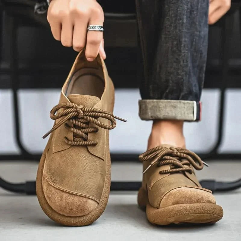 Leder Sneaker Herren Wildleder Front Handgenäht Seil