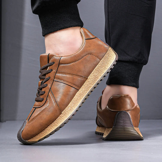 Retro Leder Sneaker Herren Flach Griffige Gummisohle