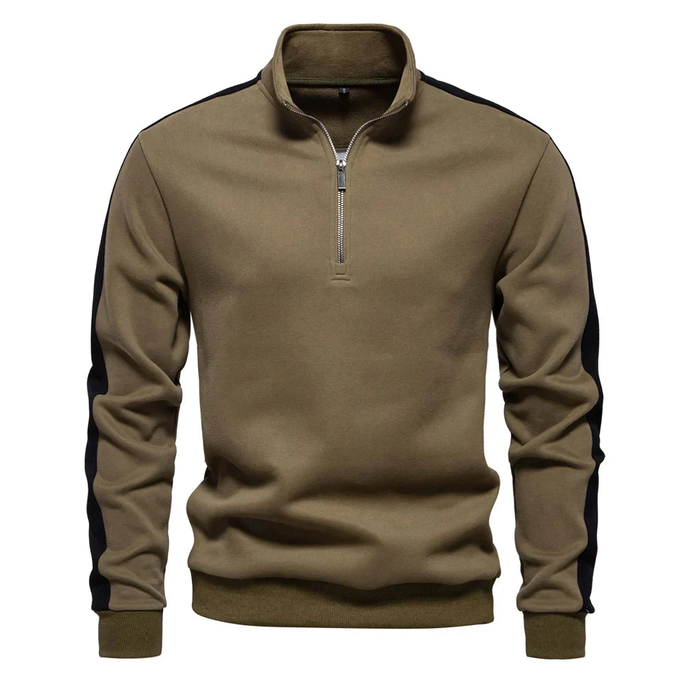 Sweatshirt Herren Halbzip Baumwollmix Seitenstreifen