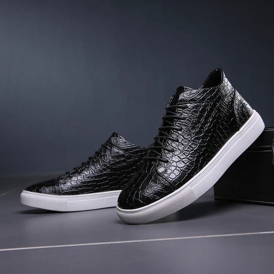 Kroko Prägung Sneaker Herren Leder Gepolstert Elegant