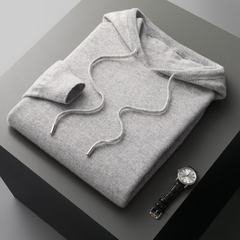 Merino Hoodie Herren Kapuzenpullover Strick Premium