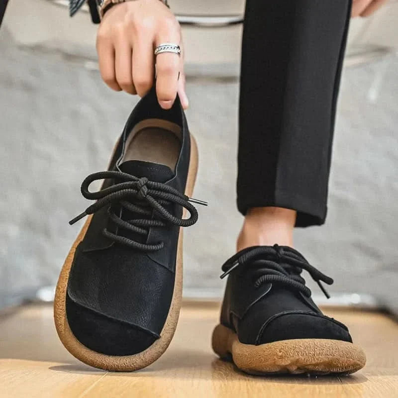 Leder Sneaker Herren Wildleder Front Handgenäht Seil