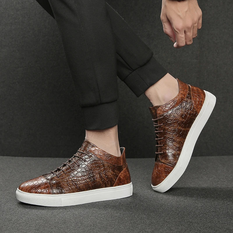 Kroko Prägung Sneaker Herren Leder Gepolstert Elegant