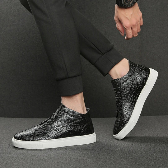 Kroko Prägung Sneaker Herren Leder Gepolstert Elegant
