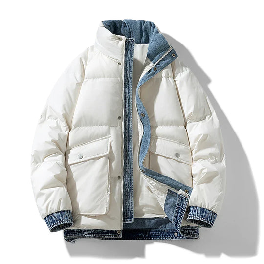 Denim Daunenjacke Herren Wasserabweisend Leicht Warm