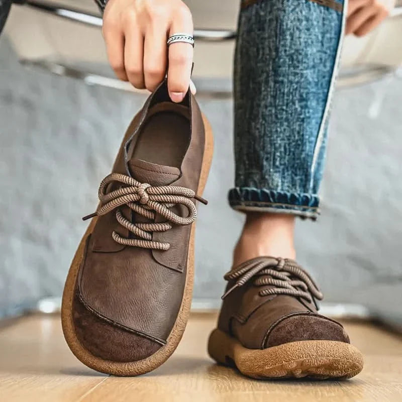 Leder Sneaker Herren Wildleder Front Handgenäht Seil
