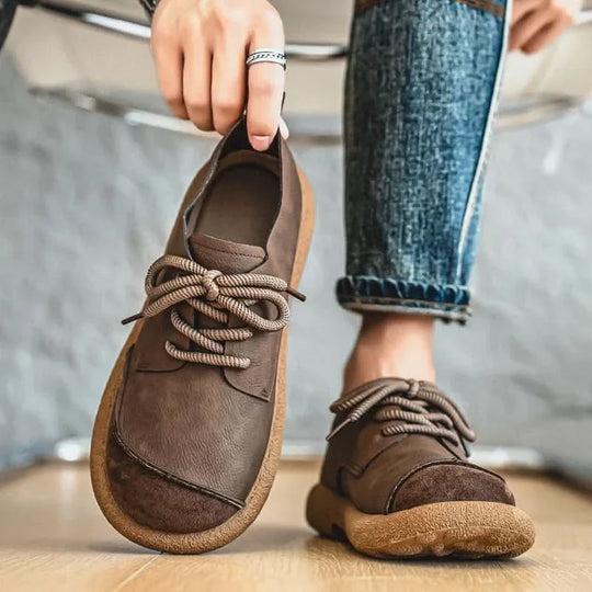 Leder Sneaker Herren Wildleder Front Handgenäht Seil