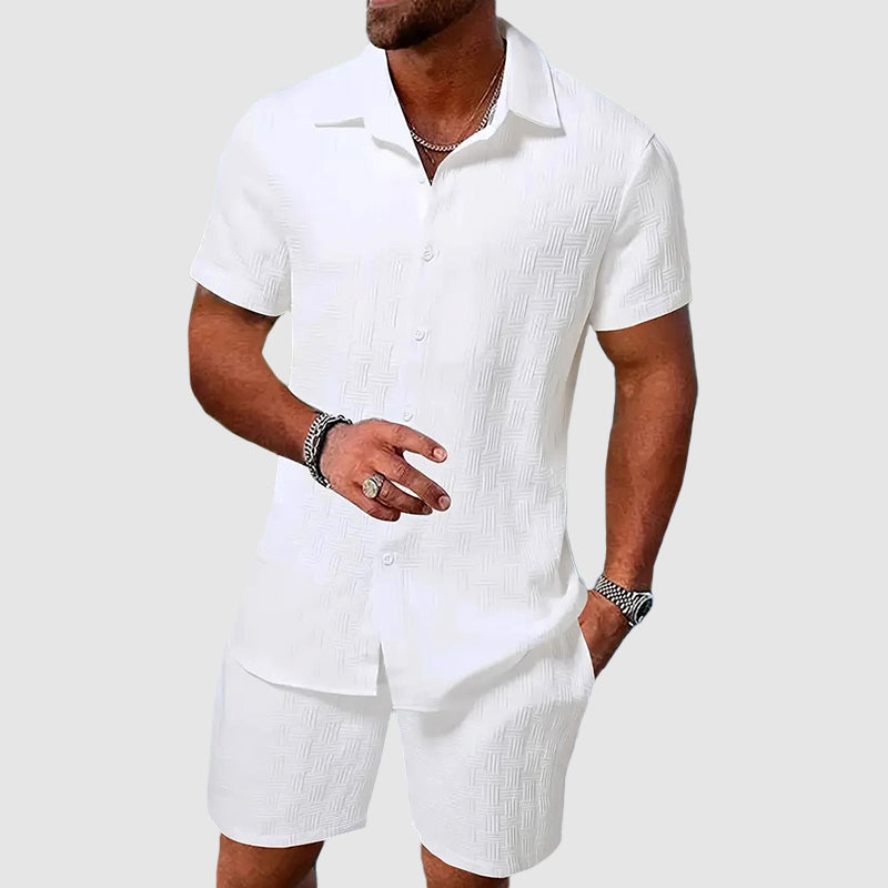 Herren Sommer-Set – Kurzarmhemd und Shorts aus Polyester