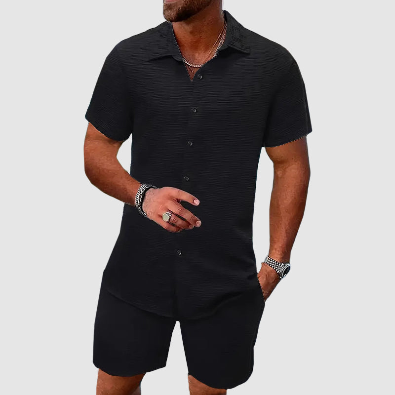 Herren Sommer-Set – Kurzarmhemd und Shorts aus Polyester