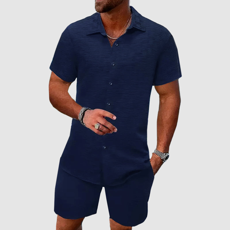 Herren Sommer-Set – Kurzarmhemd und Shorts aus Polyester