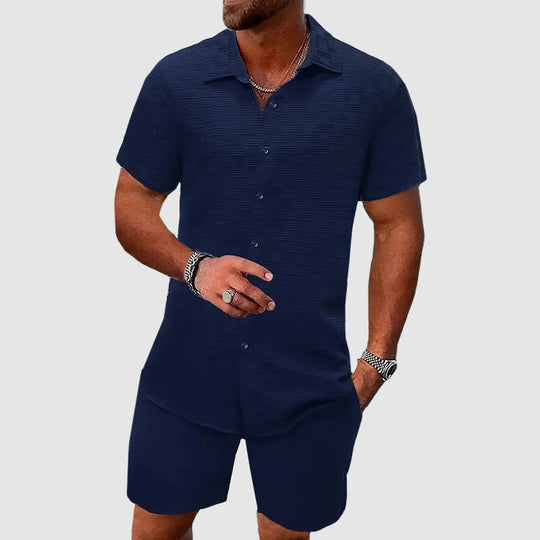 Herren Sommer-Set – Kurzarmhemd und Shorts aus Polyester