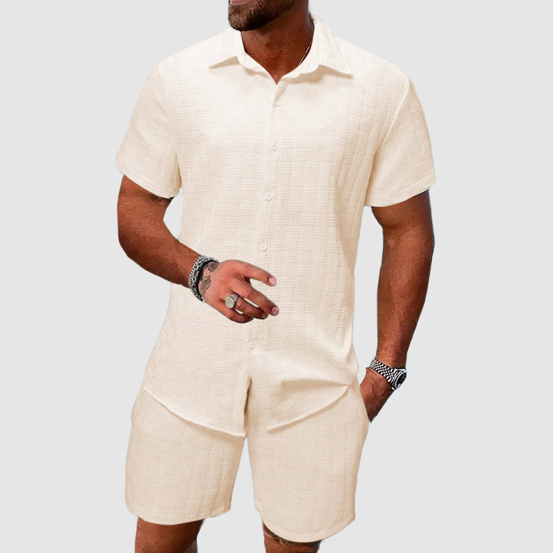 Herren Sommer-Set – Kurzarmhemd und Shorts aus Polyester