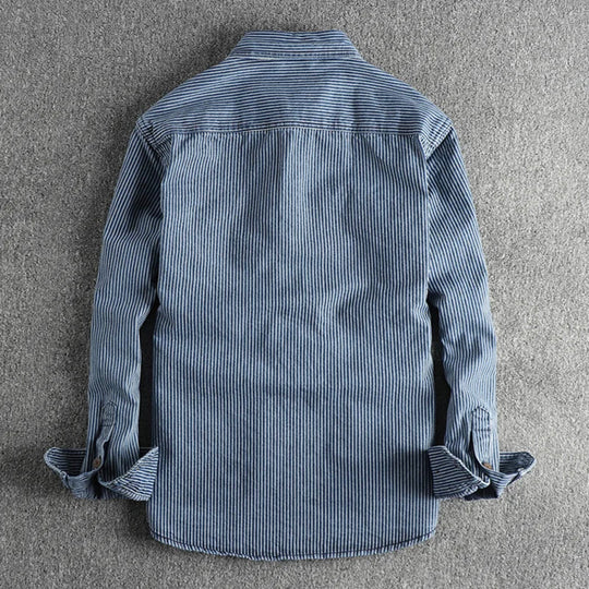 Vintage Jeanshemd Herren Denim Gestreift Casual Hemd