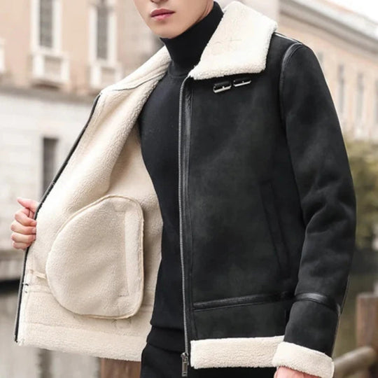 Fleece Jacke Herren Fellkragen Schnallen Zwei Taschen